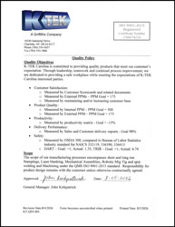 K-TEK Carolina Quality Policy